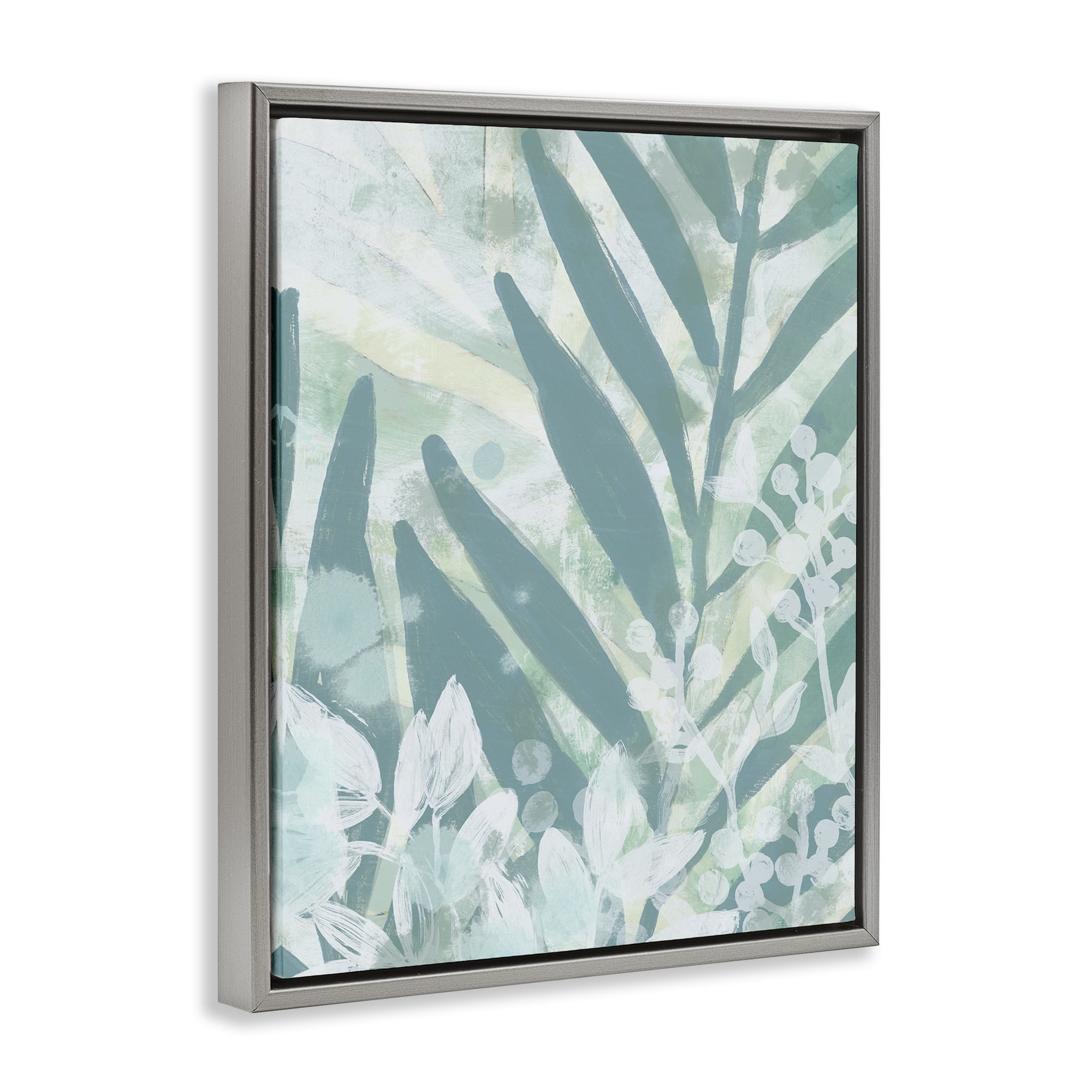 Stupell Industries Modern Splatter Palms Botanical & Floral Painting Gray Floater Framed Art Print Wall Art, 17 x 21