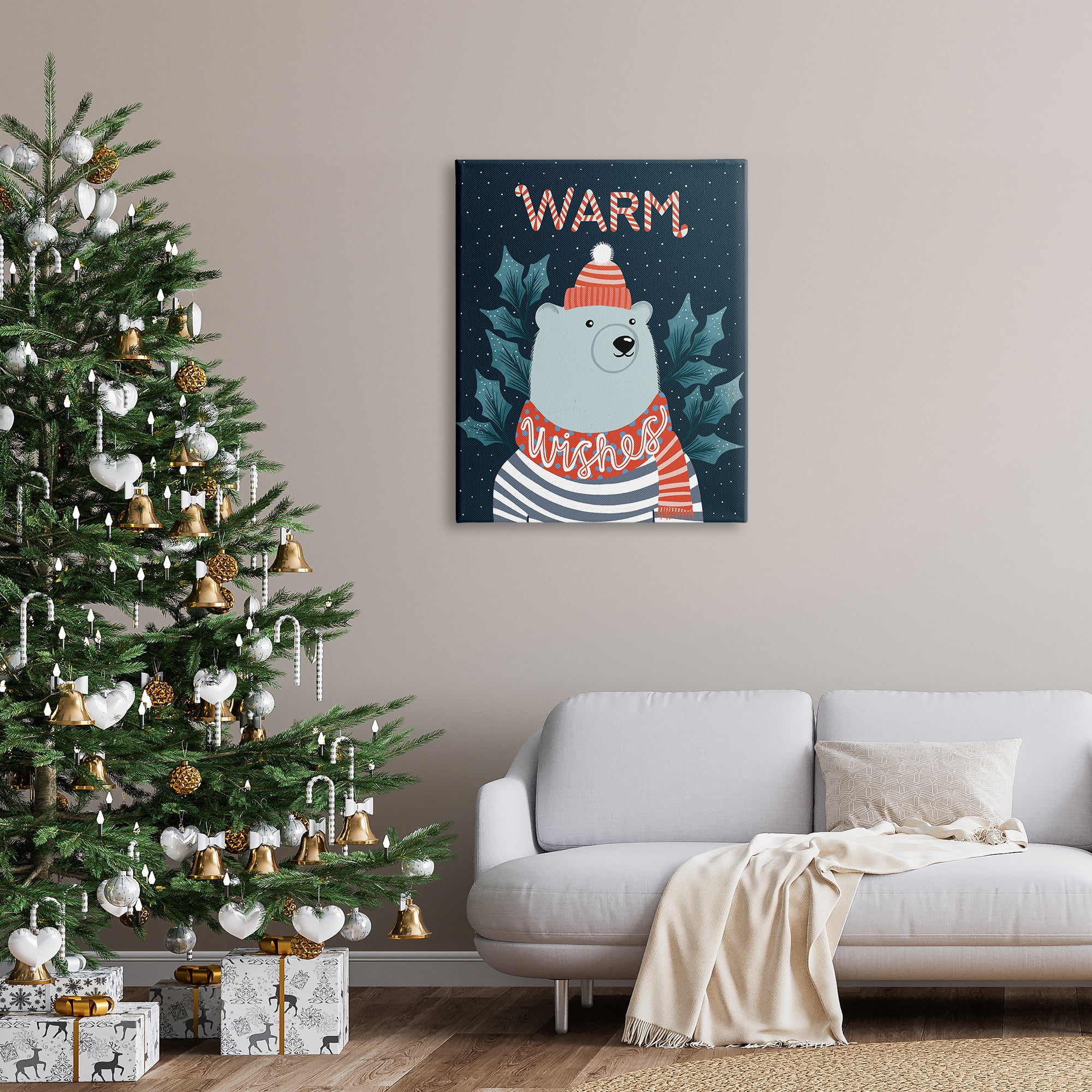 Stupell Industries Warm Wishes Cozy Polar Bear Seasonal Typography Graphic Art Gallery Wrapped Canvas Print Wall Art, Design by Dominika Godette