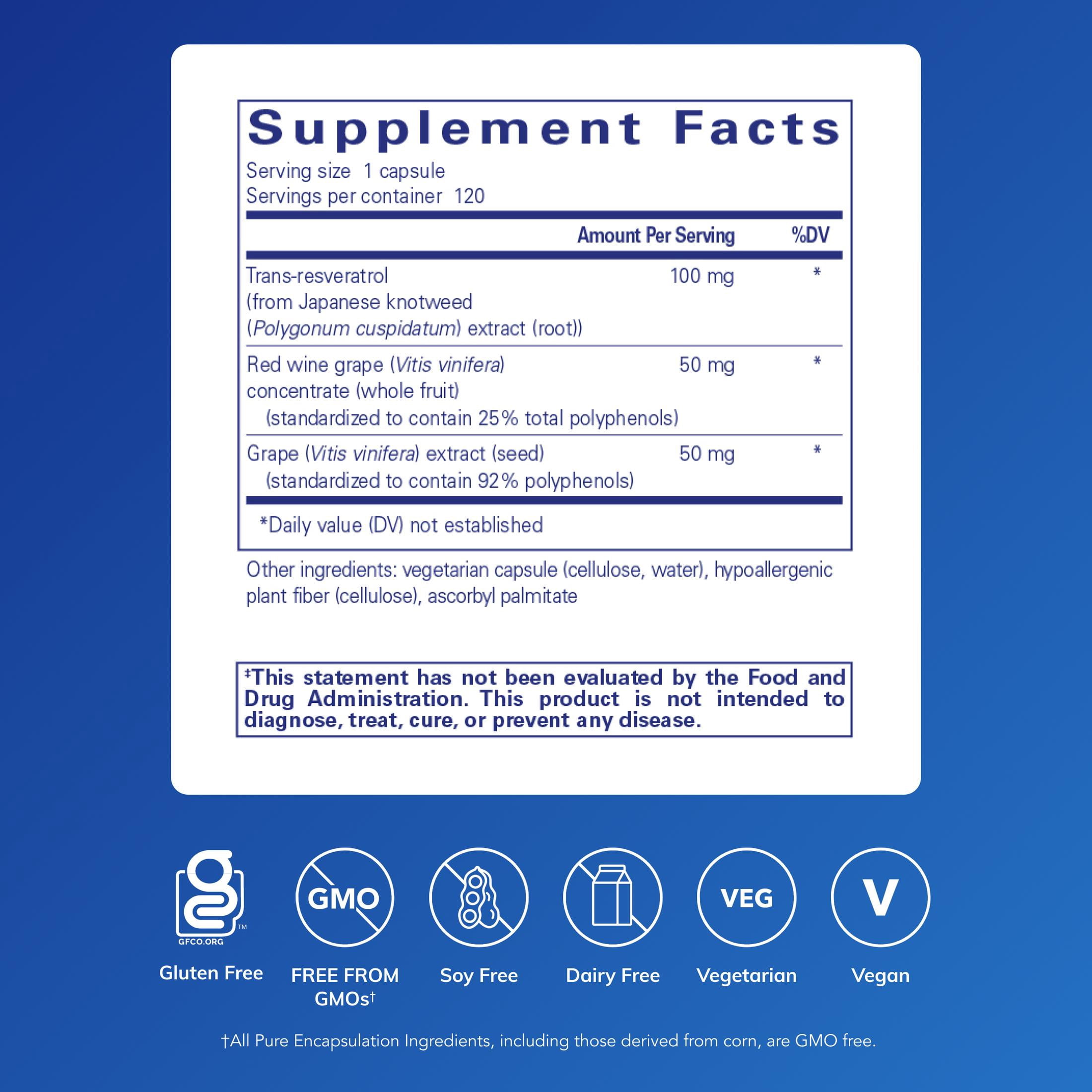 Pure Encapsulations Resveratrol EXTRA - 100 mg Trans-Resveratrol - For Healthy Cellular & Cardiovascular Function* - Antioxidants Supplement - Non-GMO & Gluten Free - 120 Capsules