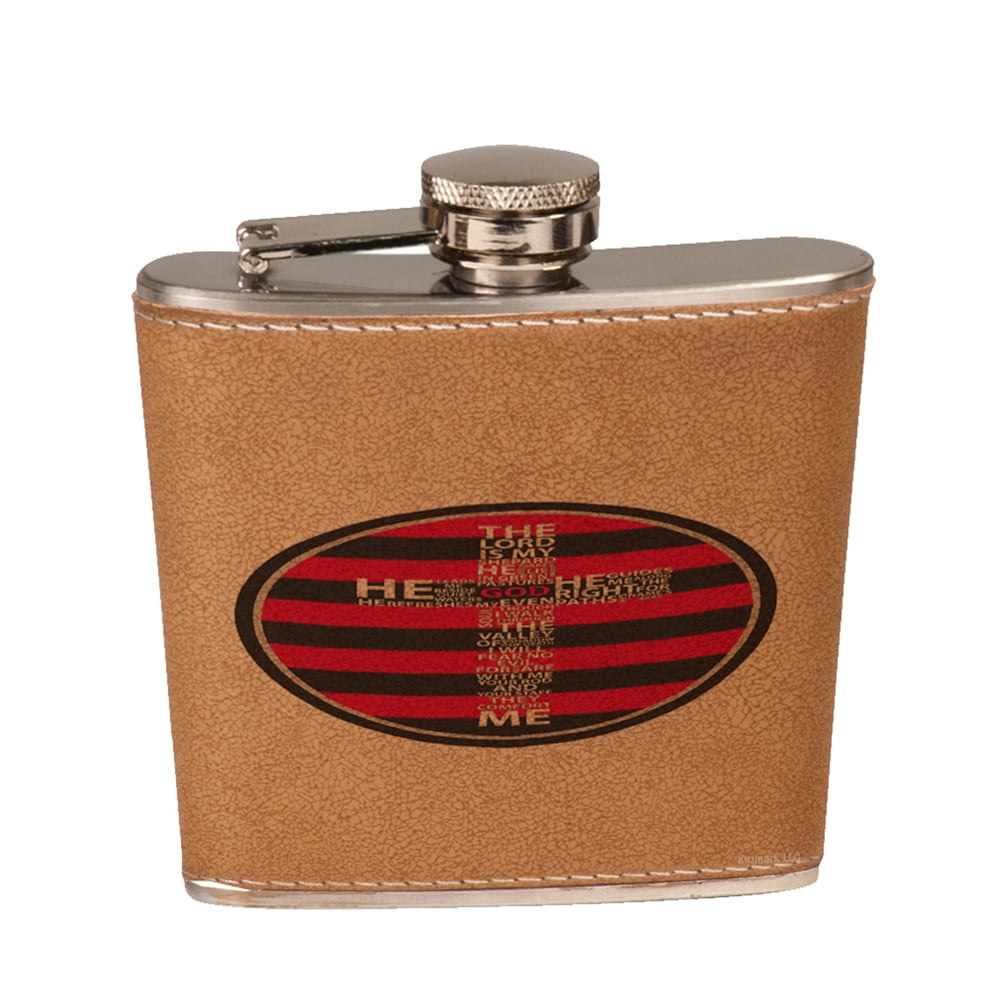 KuzmarK 6 oz. Leather Pocket Hip Liquor Flask Lords Prayer