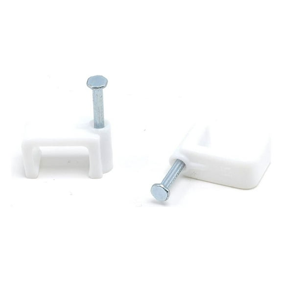 Dual, Twin, or Siamese Coaxial Cable Clips, Cat6, Electrical Wire Cable Clip, 1/2 in Nail Clip and Fastener, White (100 pieces per bag)