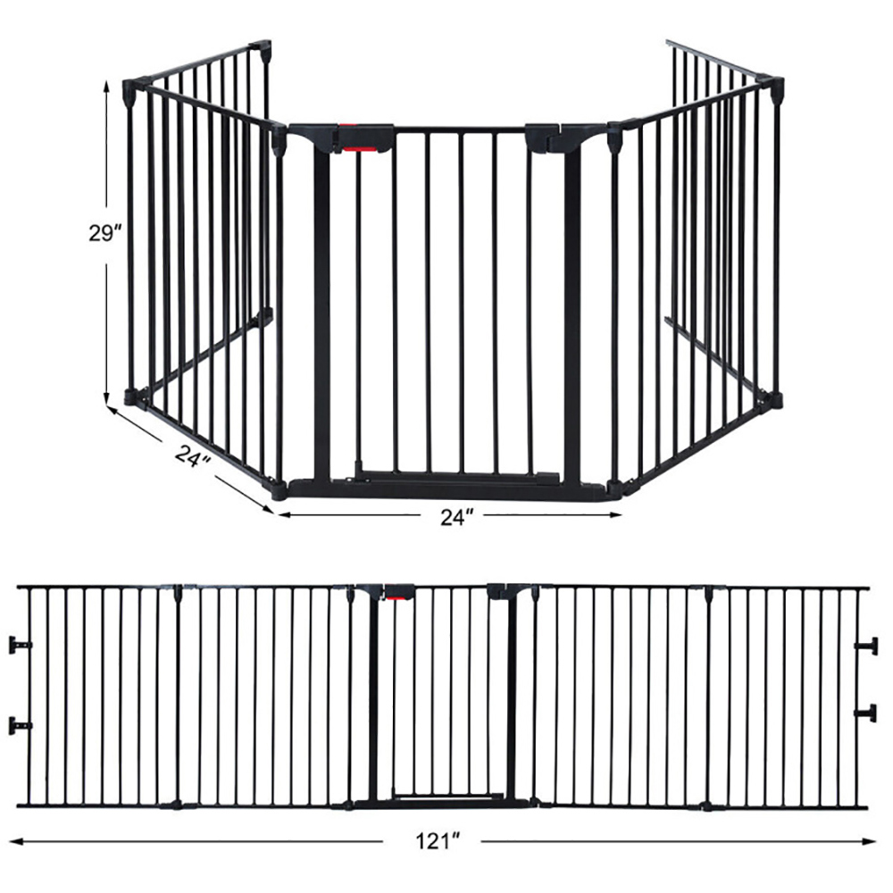 115 Inch Length 5 Panel Adjustable Wide Fireplace Fence, Dog Gate Pet Gate for House Stairs Doorways Fireplace, Dog Fence Outdoor for Yard
