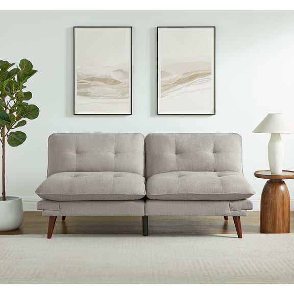 Mainstays 72 in Upholstered Adjustable Arm Futon, Warm Gray