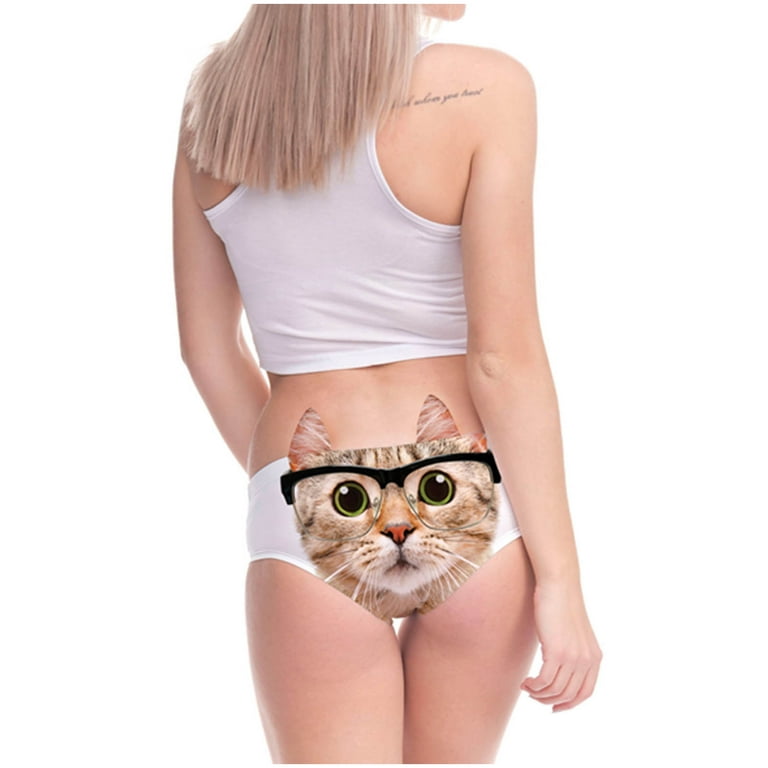 QIPOPIQ Underwear for Women Plus Size Fashion Cute Funny Animal Ear Pattern  Low Waist Sexy Briefs Panties 
