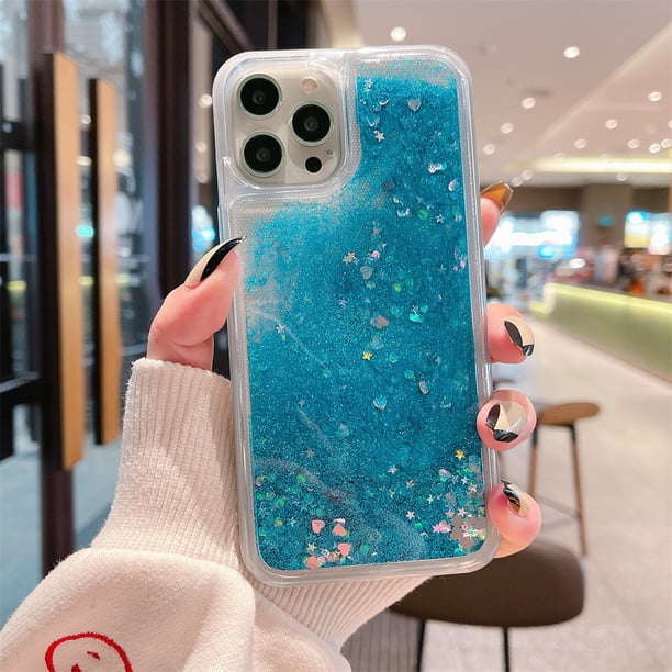 Funda de teléfono con lentejuelas brillantes y arena movediza líquida para iPhone 14 13 12 11 Pro Max X XR XS MAX 7 8 6 S Plus 5 SE Heart Star Fivean unisex