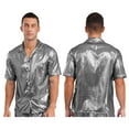 thumbnail image 7 of iiniim Mens Short Sleeve Shiny Button up Blouse T Shirt for Party and Clubbing Silver XXL, 7 of 7