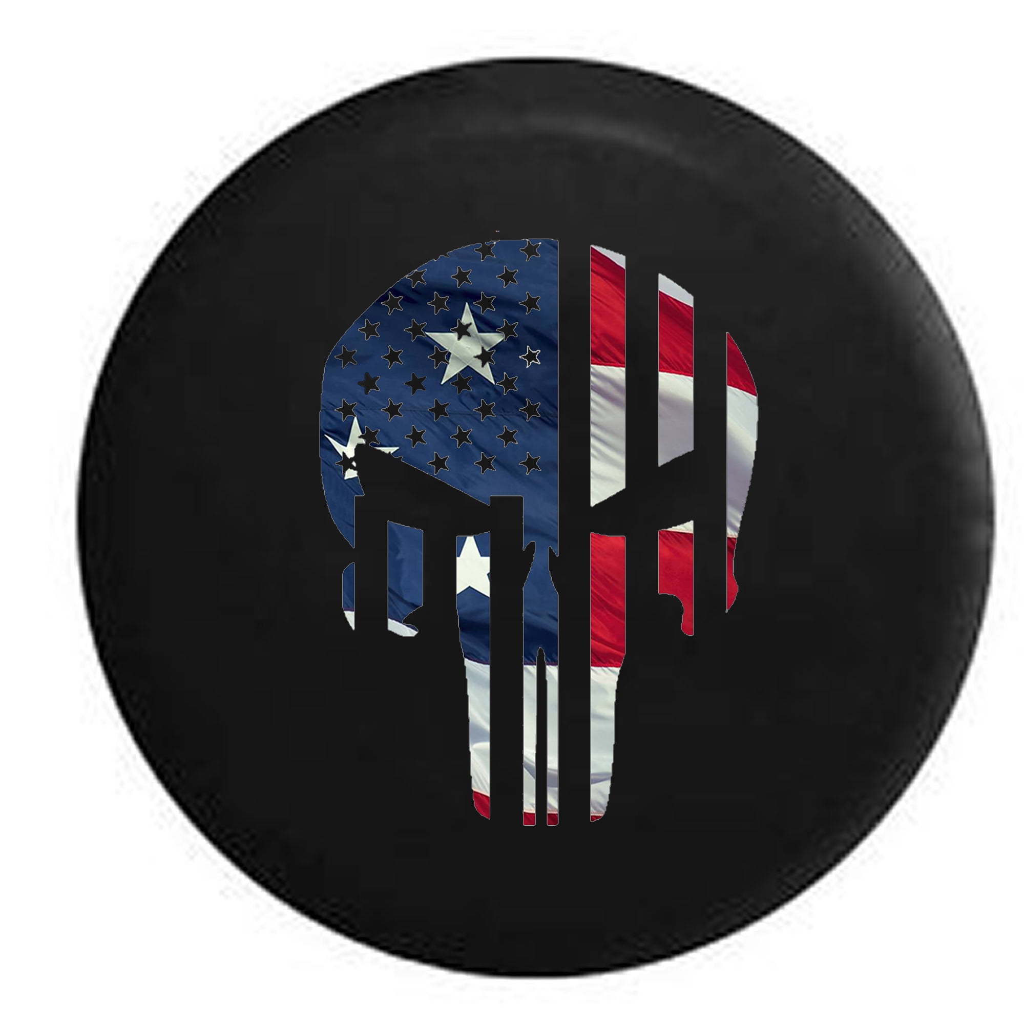 Tactical American Waving Flag Patriot Skull Spare Tire Cover for Jeep RV 33  Inch