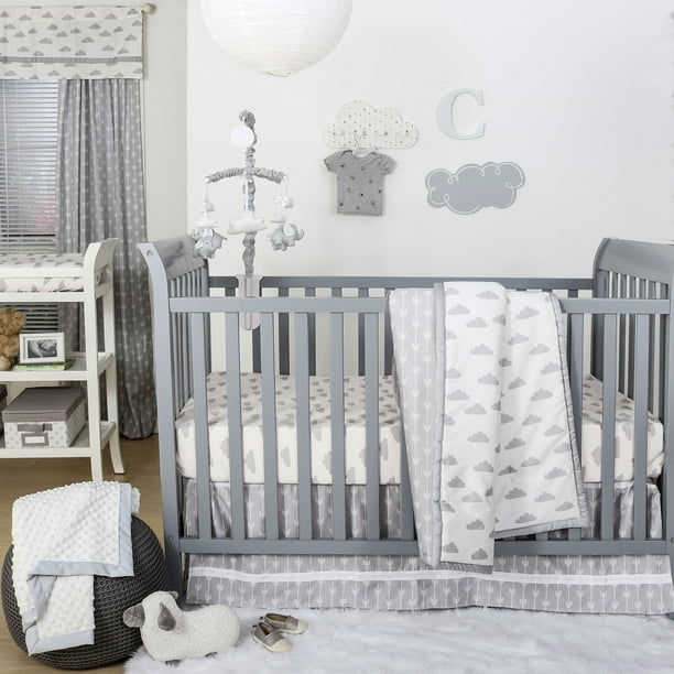 The Peanut Shell 3 Piece Baby Crib Bedding Set Grey And White