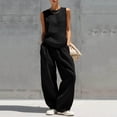 thumbnail image 4 of Women's Two Piece Outfits Summer Sleeveless Tops Wide Leg Pants Vacation Matching Set, 4 of 8