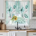 thumbnail image 4 of Turquoise Flowers Kitchen Window Curtains, Swag Curtains Valance for Bedroom Living Room Bathroom, Farmhouse Gradient Floral Plants Rod Pocket Window Treatment Curtain Block Drapes 2 Panels 36"x63", 4 of 9
