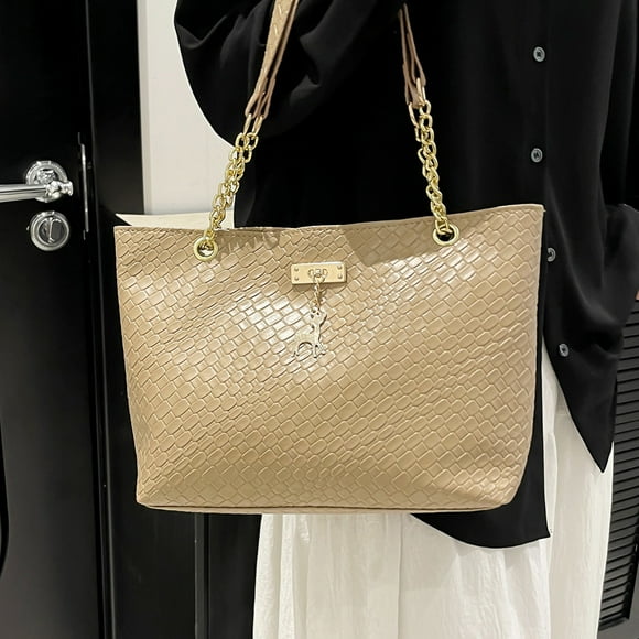 Bolso tote de hombro para mujer | Bolso de Poliuretano de Gran Capacidad | Textura de cuero de cera de aceite estilo vintage | Bolso de moda multiusos | Duradero Ligero 27x21.5x9.5cm | Marrón Blanco
