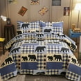 thumbnail image 2 of Jessy Home Bear Quilts Twin Size Blue Plaid Lightweight Polyester Bedspread Coverlet Bedding Set, 2 of 7