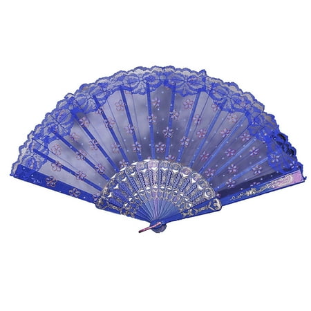 

iOPQO Fans Best Chinese Style Dance Wedding Party Lace Silk Folding Hand Held Flower Fan fan dance fan small flower lace blue Blue