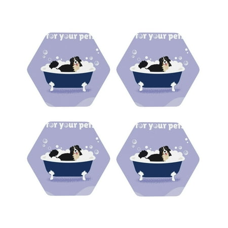 

Tideii Bernese Mountain Dog Sitting Bath Tub for Leather Coasters 4 Pieces Anti-fouling and Anti-scalding Decorative Coasters Suitable for Restaurants Kitchens Coffee Shops-Hexagon