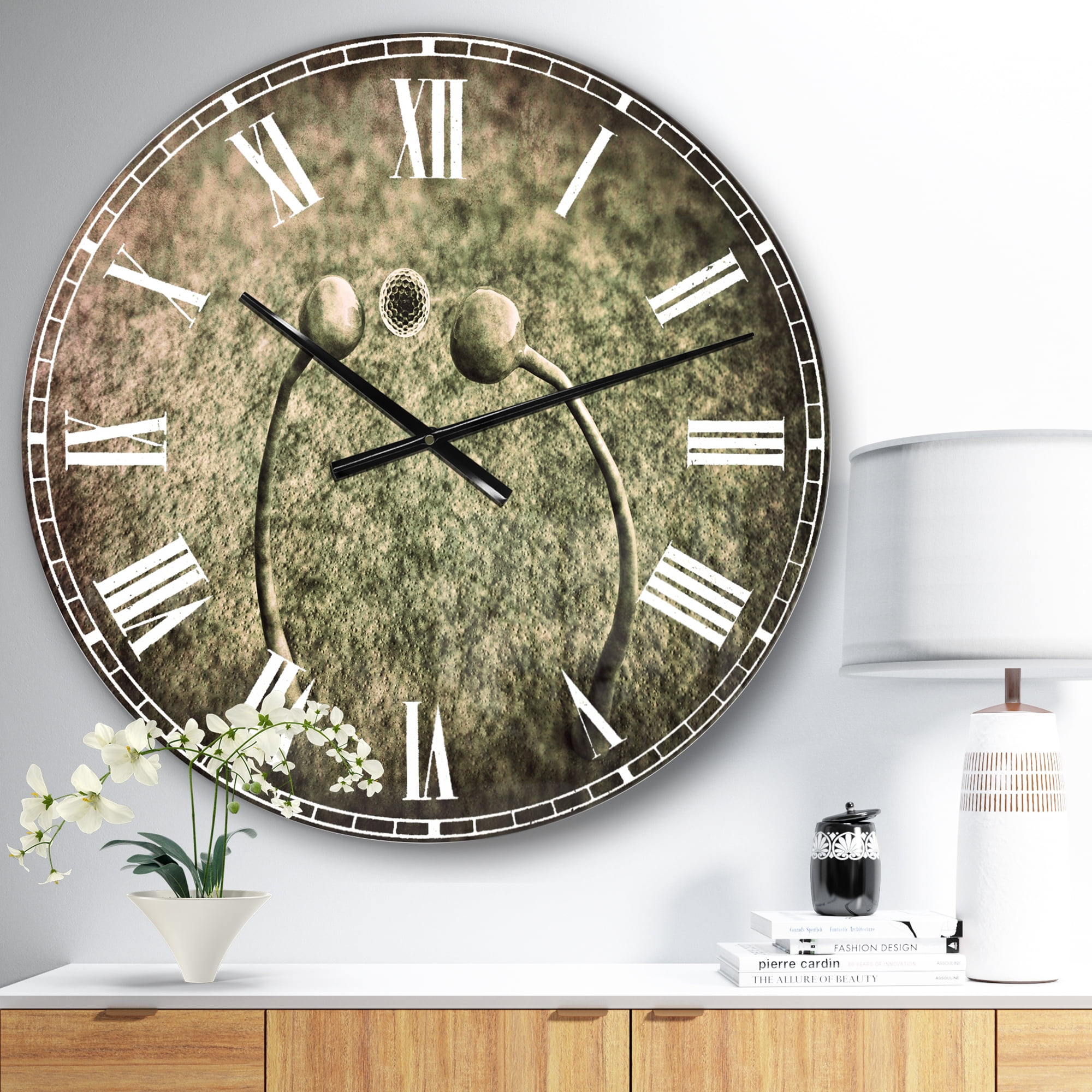 Designart Fungus on Leather Surface 23" x 23" Analog Round Tropical Wall Clock, CLM15387-C23