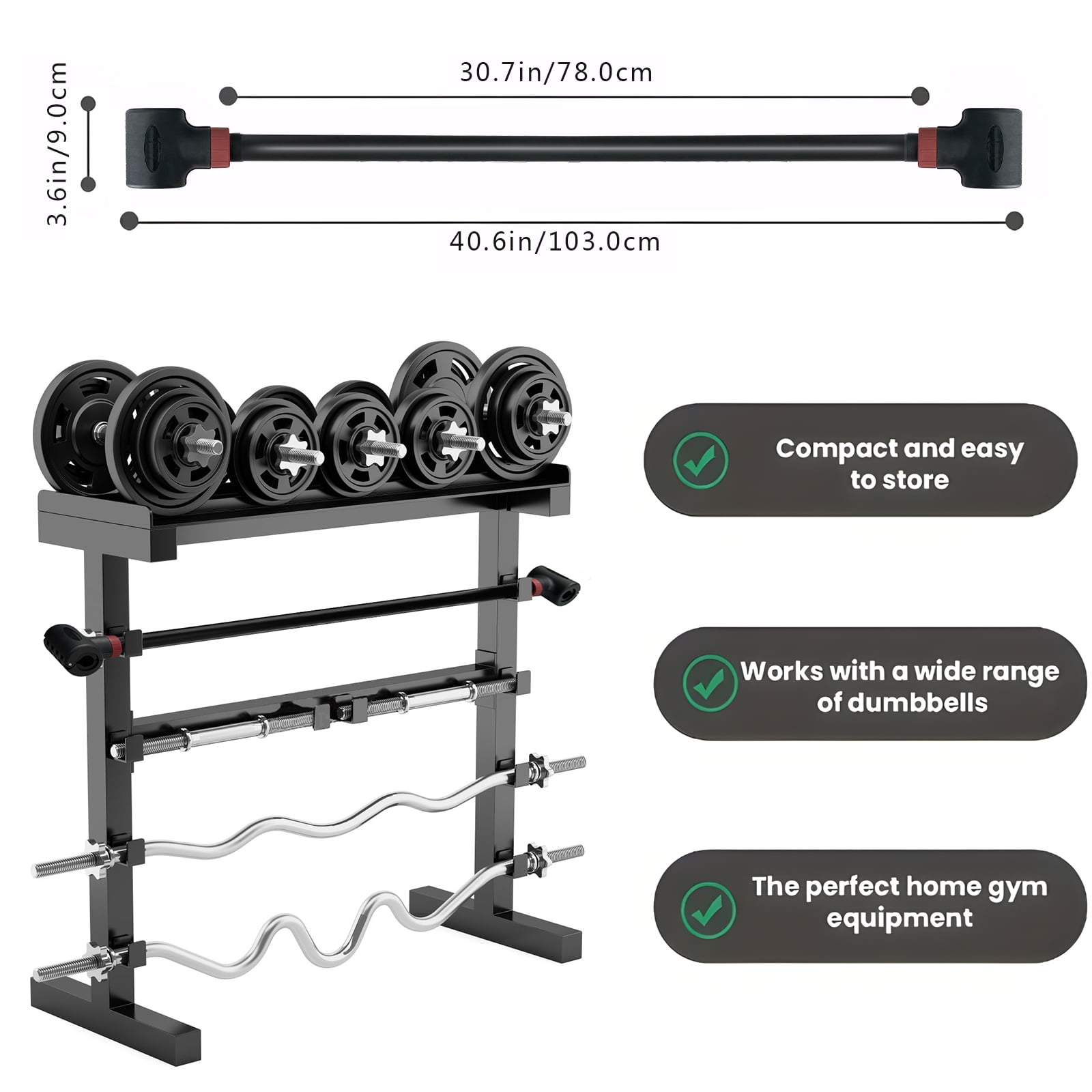 KORIKAHM Dumbbell Barbell Converter Bar, Adjustable Weight Capacitry Bar Convert to Dumbbell Set for Home Gym Strength Training