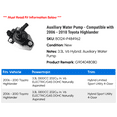 thumbnail image 2 of Auxiliary Water Pump - Compatible with 2006 - 2010 Toyota Highlander 2007 2008 2009, 2 of 2