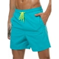 thumbnail image 1 of Capreze Men Boardshorts Solid Color Beach Pants Elastic-Waist Gym Swimsuit Drawstring Mens Breathable Mid-Waist Fitness Pocket Sky Blue XXL, 1 of 5