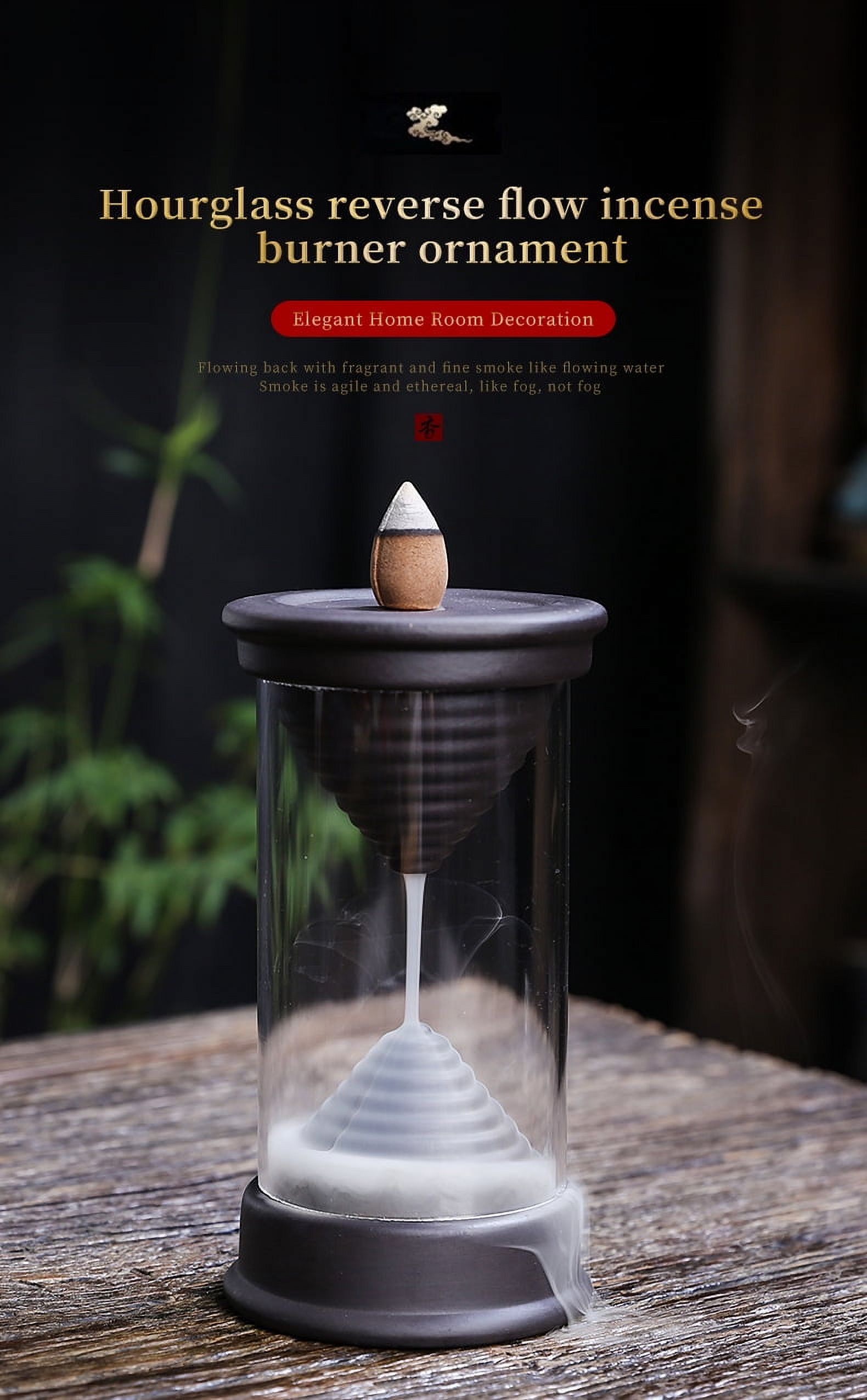 Hourglass Reflux Incense Burner Waterfall Incense Holder Bracket Glass Windshield for Yoga Office Home Decoration Deodorant