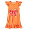 thumbnail image 2 of Gunia Little Girls Nightgown Princess Pajamas Playful Nightdress Cute Bow Print Flutter Sleeves Cozy Cute Night Gowns Pjs Loungewear Orange 6-7 Years, 2 of 3