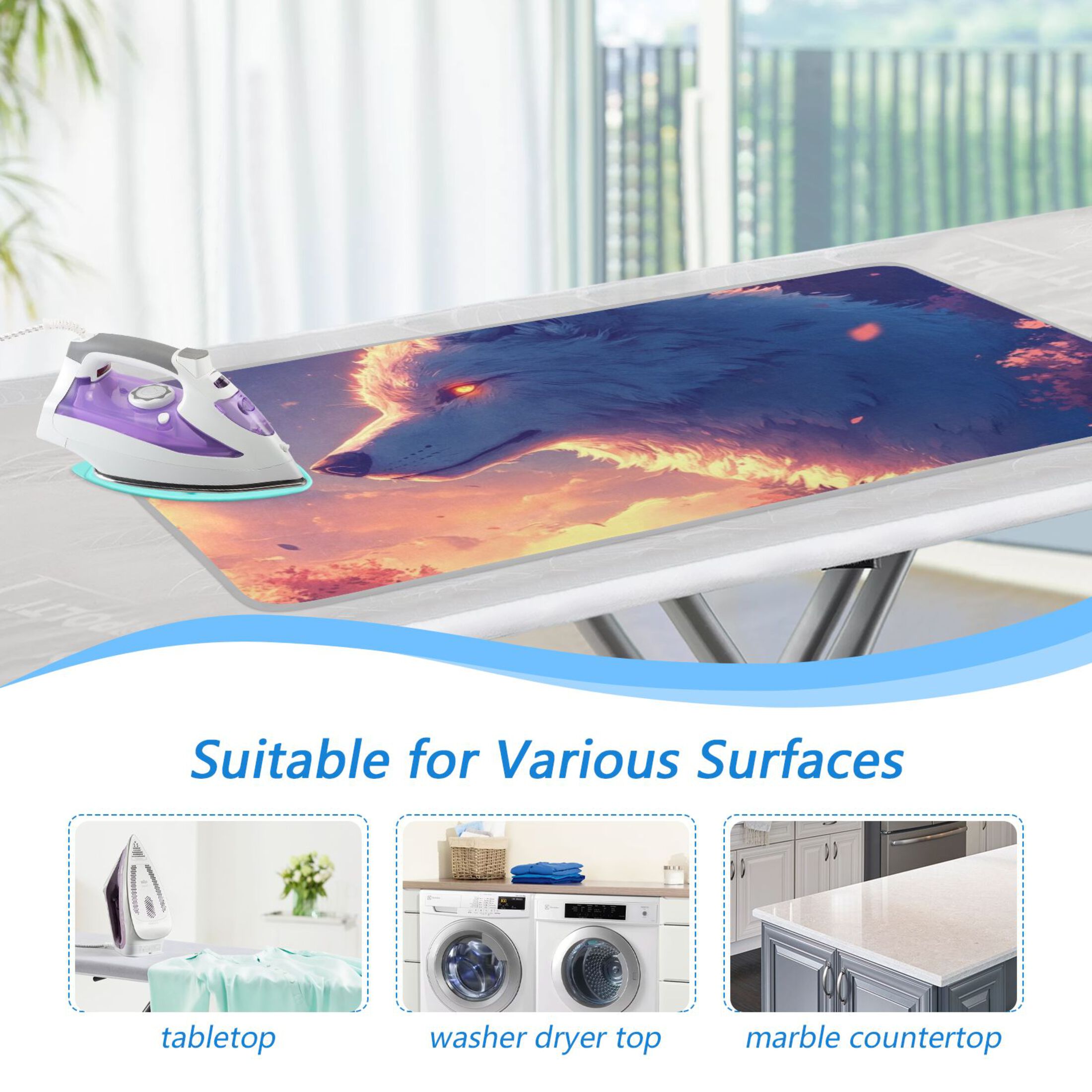 Majestic Wolf with Twilight Ironing Mat Blanket for Table Top Travel Portable Ironing Board Pad 47.2x27.6 Inch