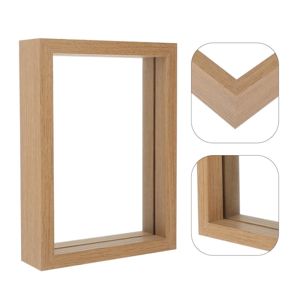 Soimiss Double Sided Glass Picture Frame with Wooden Khaki Finish for Dried Flower Display