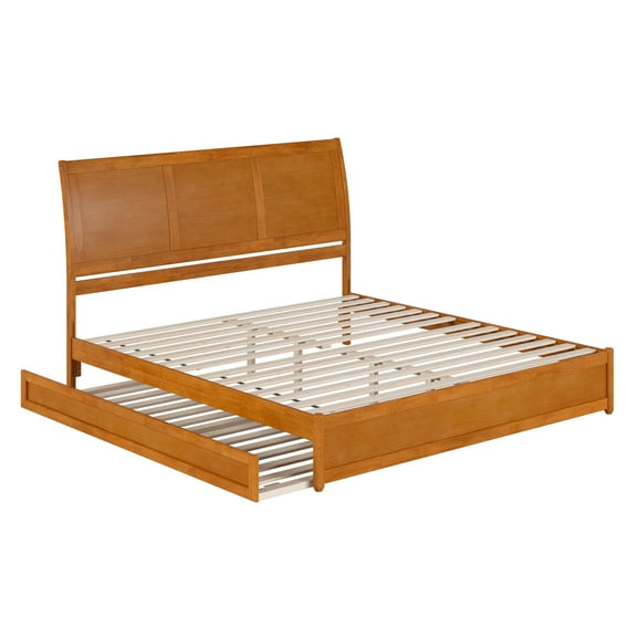 AFI, Andorra King Platform Bed with Panel Footboard and Twin XL Trundle, Light Toffee