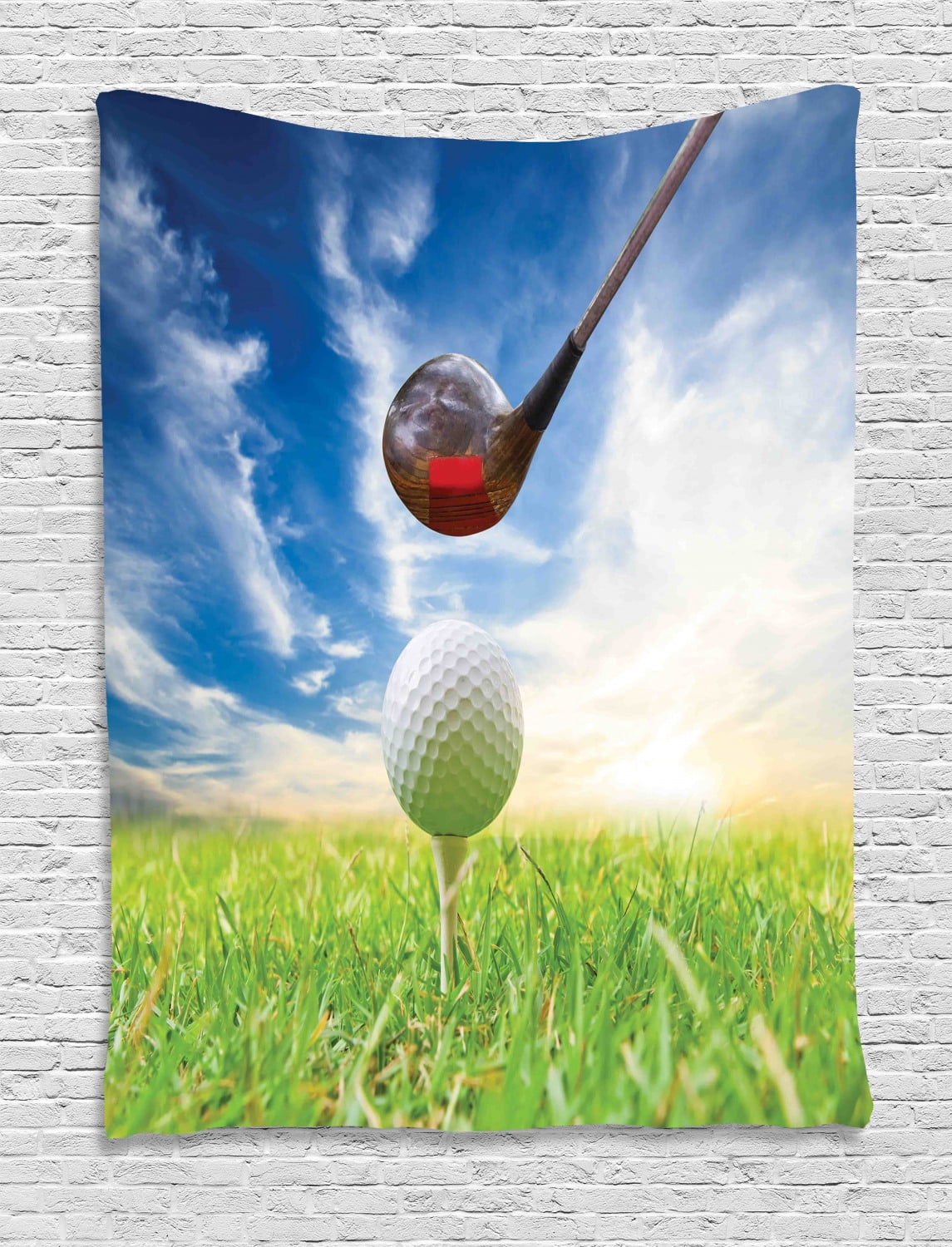 Sports Tapestry Outdoor Hobby Themed Golf Club And Ball In A