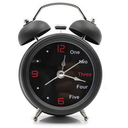 Luxshiny 1Pcs Twin Bell Alarm Clock with Retro Design and Night Light for Bedroom Use Black Metal
