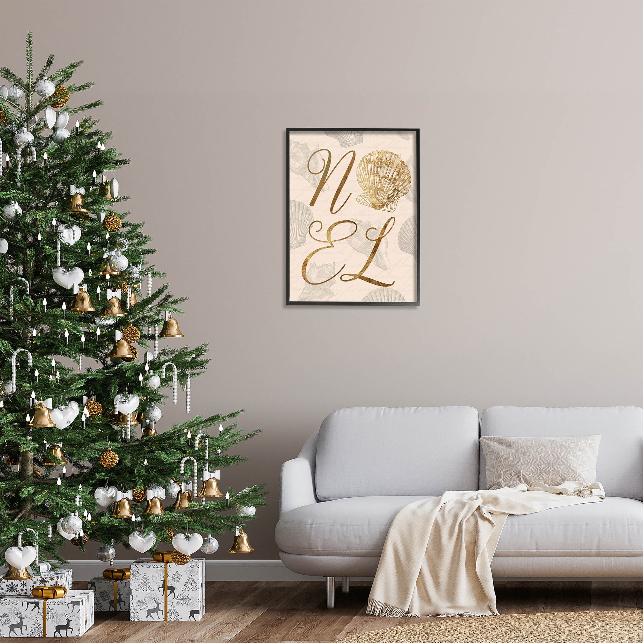 Noel Holiday Seashell Detail Holiday Graphic Art Black Framed Art Print Wall Art