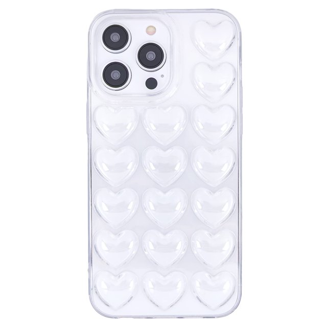 Funda compatible con iPhone 16 Pro para mujer, diseño de corazón de burbujas 3D, diseño kawaii, ideal para iPhone 16 Pro de 6,3 pulgadas, transparente.
