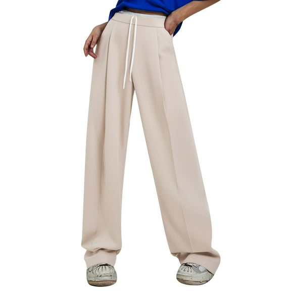 Krdevn Womens Pants - Women's Drawstring Double High Waist Solid Color Wide Leg Pants,Pants for Women,Size:L