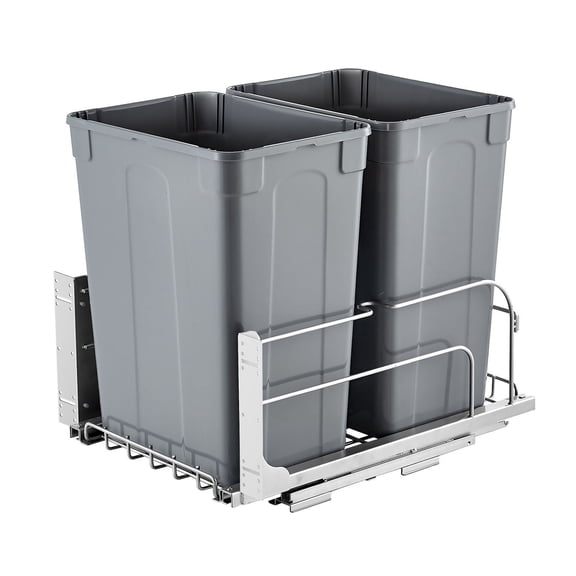 Double 35QT Under Mount Pull-Out Trash Can for Kitchen-Heavy Duty Soft Close Garbage Recycling Bin with Door Kit for Cabinet and Sink(Grey)
