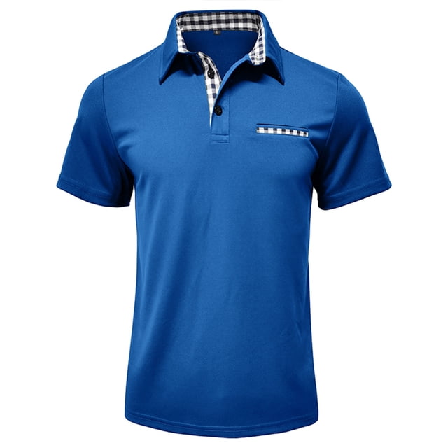 Adult Mens Polo T Shirts Short Sleeve Button Polo Tees Lightweight Blue Shirts Men