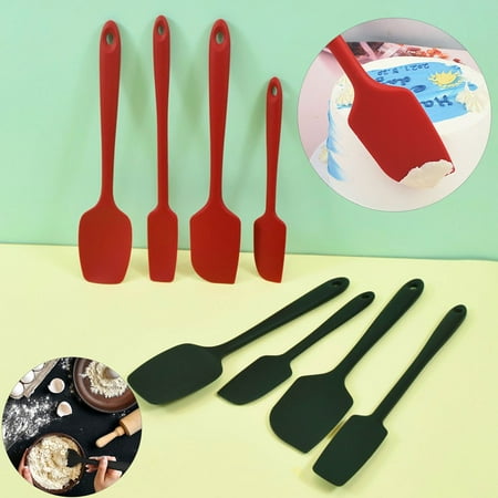 

HLONK 4Pcs Silicone Spatula Strong Flexible Heat Resistant Easy to Clean Baking Scraper Set for Home Kitchen Black One Size