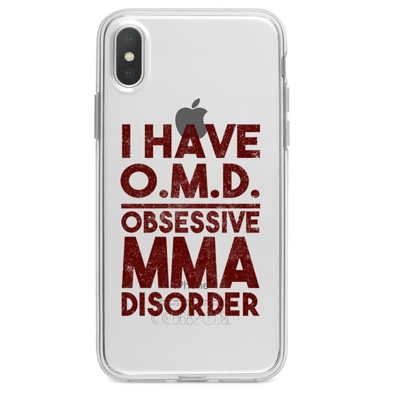 DistinctInk Clear Shockproof Hybrid Case for iPhone XS Max (6.5" Screen) - TPU Bumper Acrylic Back Tempered Glass Screen Protector - I Have OMD - Obsessive MMA Disorder