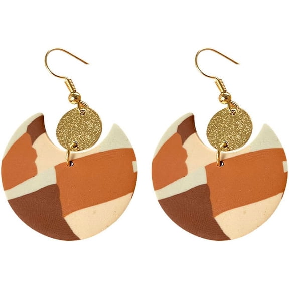 Retro Wooden Resin Geometric Bar Drop Dangle Earrings Layered Leopard for Women Polymer Clay Lightweight Statement Jewelry