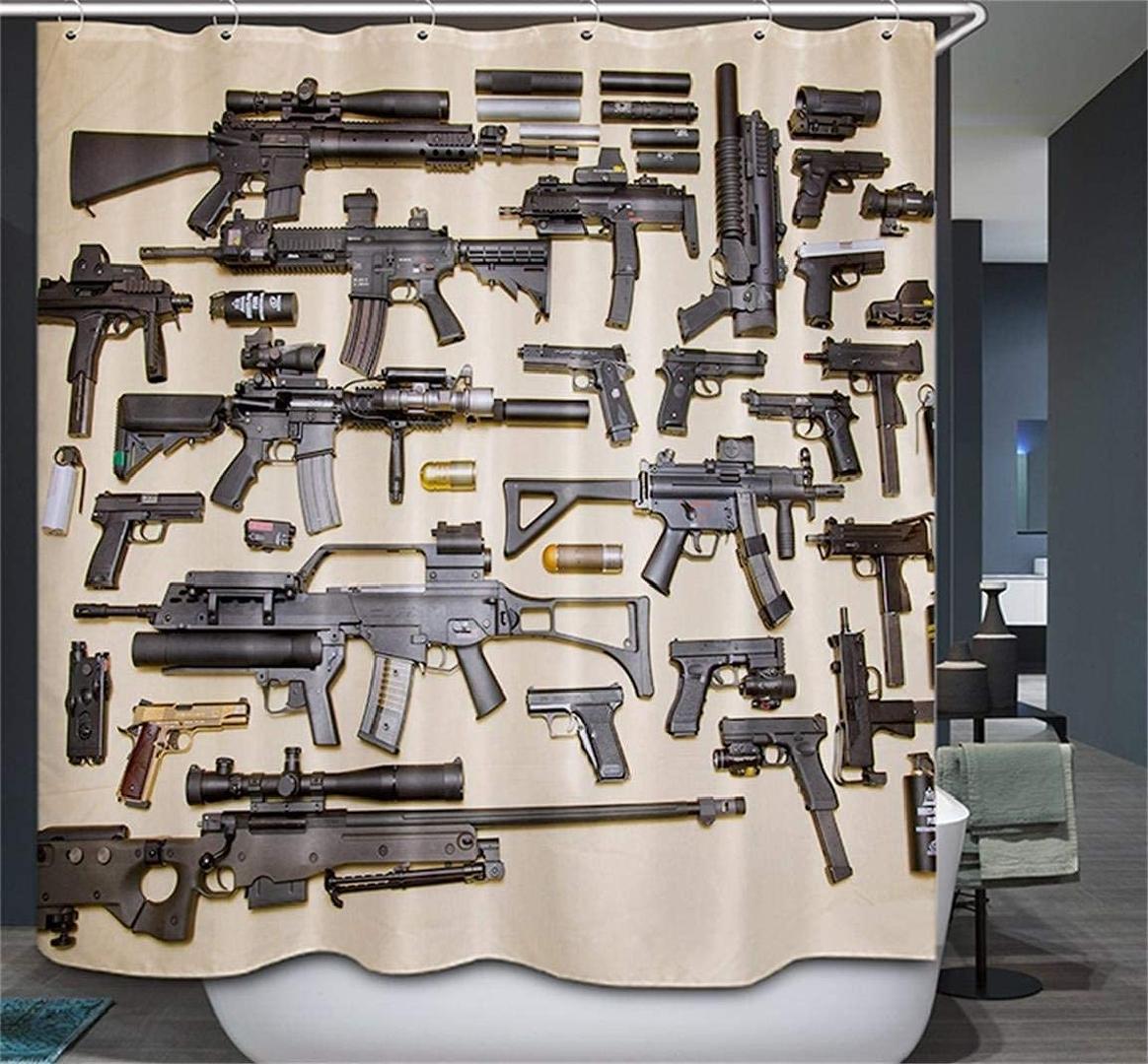Gun Shower Curtain,Pistol,Rifle,Submachinegun,Sniper Gun,Shotgun Waterproof Fabric Shower