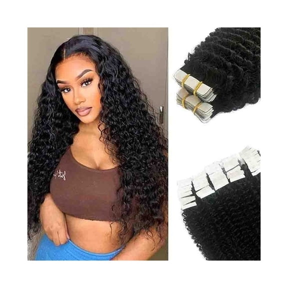 Curly Tape In Extensions 16-26 Inch Deep Wave Human Hair Extensions Natural Brazilian Remy Hair 20Pcs/50g Invisible Seamless Tape In Hair Extensions