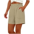 thumbnail image 2 of ClodeEU Women's Summer Crinkle Ice Silk Shorts with Pockets,Pleated Elastic Waist Casual Short Beige,Womens Plus L, 2 of 7