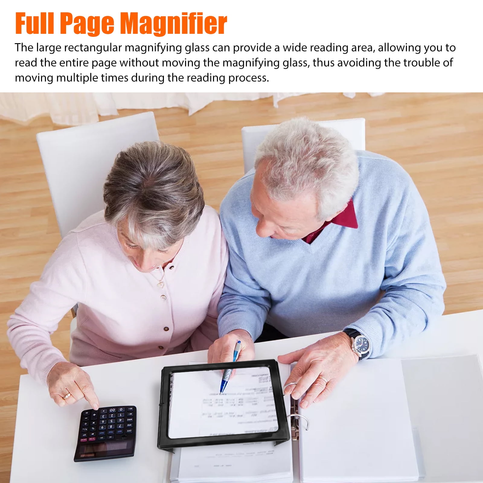 TSV A4 Full Page 3X Reading Magnifier, Black Large Sheet Magnifying Glass  for Reading Small Print, Maps 