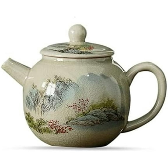 Chinese Teacups,Handmade Teapot Vintage Landscape Kettle Landscape Painting Sancai Coffee Cup Retro Decor Tea Ceremony Set Hot Water Kettle with Porcelain Handle
