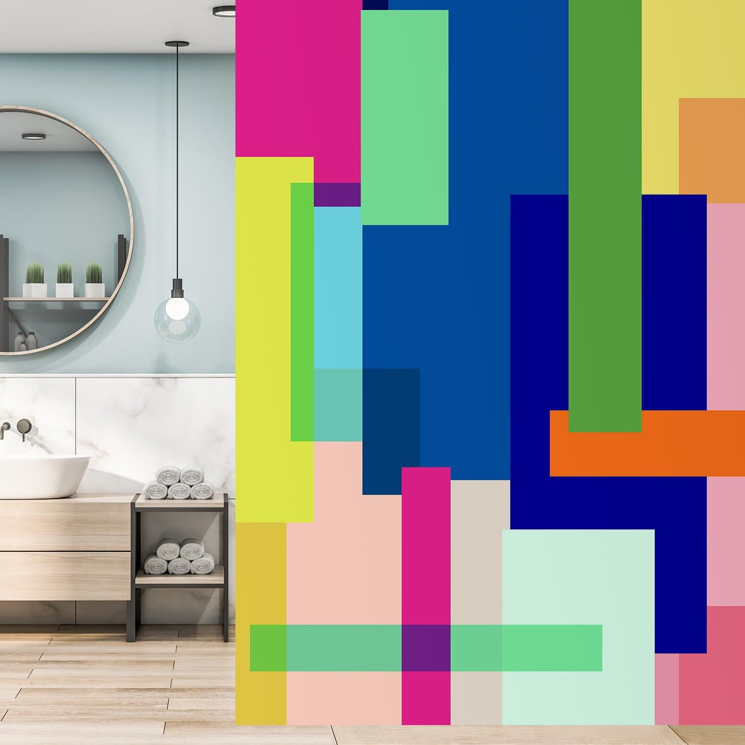Idea4wall 2pcs Geometric Color Blocks Vibrant Multi-Color Modern Wall Murals, Removable Self-Adhesive Stick Wallpaper Large Wall Stickers for Home Decorative, 48"x132"