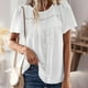 thumbnail image 2 of Camiseta de mujer de moda de manga corta de color sólido con retazos de cuello redondo OAVQHLG3B Store lin121212, 2 of 4