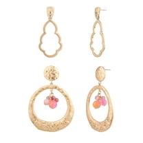 The Pioneer Woman Gold-Tone Etched Metal Hoop Earrings with Semi-Precious Beads Set