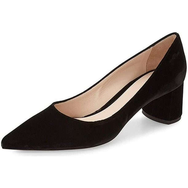 YDN Women Suede Low Heel Pumps Classic Pointy Toe Slip On Formal Block Shoes Black 9.5, Patent leather By Visit the YDN - Walmart.com