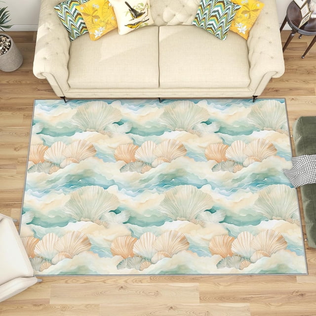 2x3 Rug, Seashell Door Mat, Sea Ocean Animal Rug, Kids Rugs for Entryway, Washable & Non Slip & Soft Low Pile Small Carpet, Indoor Doormat, Seashell Home Decor & Gifts