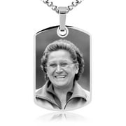 Photos Engraved - Custom Photo Engraved Oblong Pendant in Stainless Steel - Free reverse side engraving - 18 in chain included - W-MOB