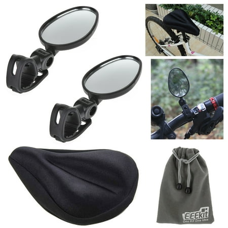 EEEKit 2in1 for Mountain Bike Bicycle Cycling, Mini Rotaty Rearview Handlebar Glass Mirror+Bike Saddle Cover Gel Seat