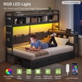 thumbnail image 4 of Corner Bed Frame with Tall Storage Bookshelf and Drawers, Twin Size Corner Daybed with LED Lights, Charging Station and 10 Storage Pockets, Twin Platform Bed Frame for Teens, Black, 4 of 9